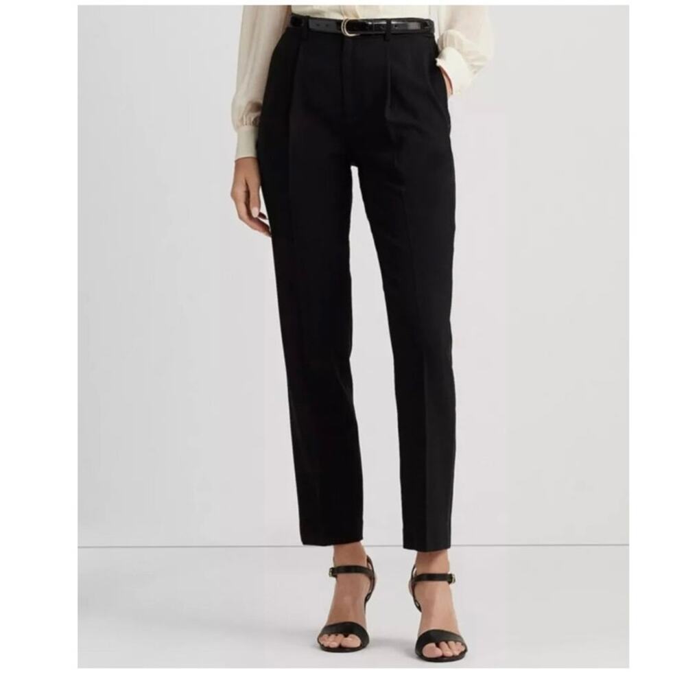 Womens LAUREN Ralph Lauren Side-Stripe Wool Crepe Pants 2 Petite Black